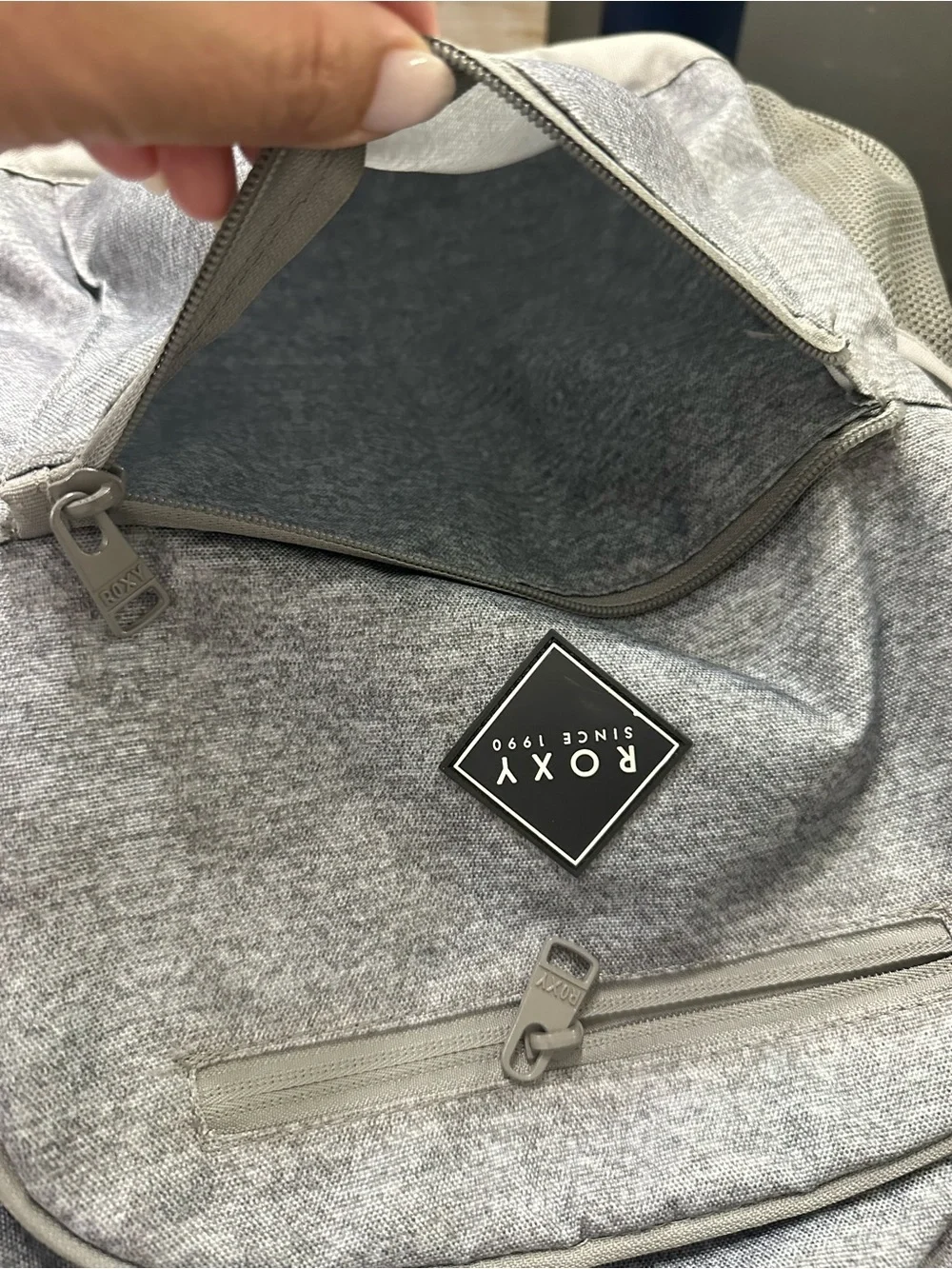 Roxy Light Gray Heather Backpack with Mesh Pockets